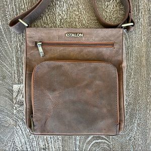Estalon Brown Distressed Leather Cross-Body Purse with Adjustable Strap